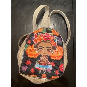 Frida Kahlo Mini Backpack Straw Woven Cute Cartoon Character Bag